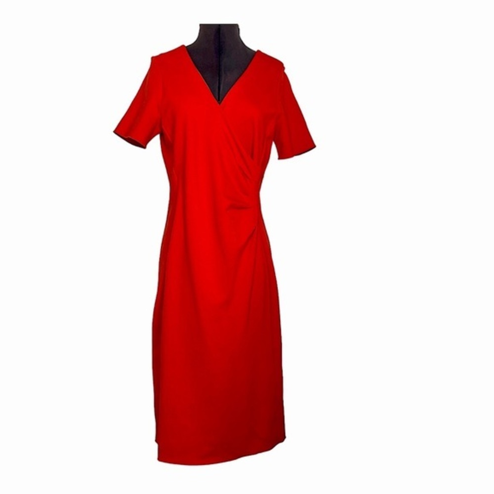 Lands’ End Women’s Stretchy Short Sleeve Ruched Front Bright Orange Dress 8
